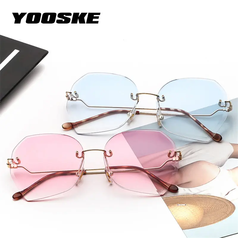 YOOEKS, негабаритные солнцезащитные очки без оправы, женские, Роскошные, брендовые, дизайнерские, бескаркасные, с алмазными режущими линзами, солнцезащитные очки, Оттенки для женщин