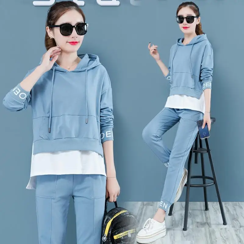 

tracksuit for women 2019 spring female large size loose two-piece sets women's plus size Hooded tops +pants Casual suits