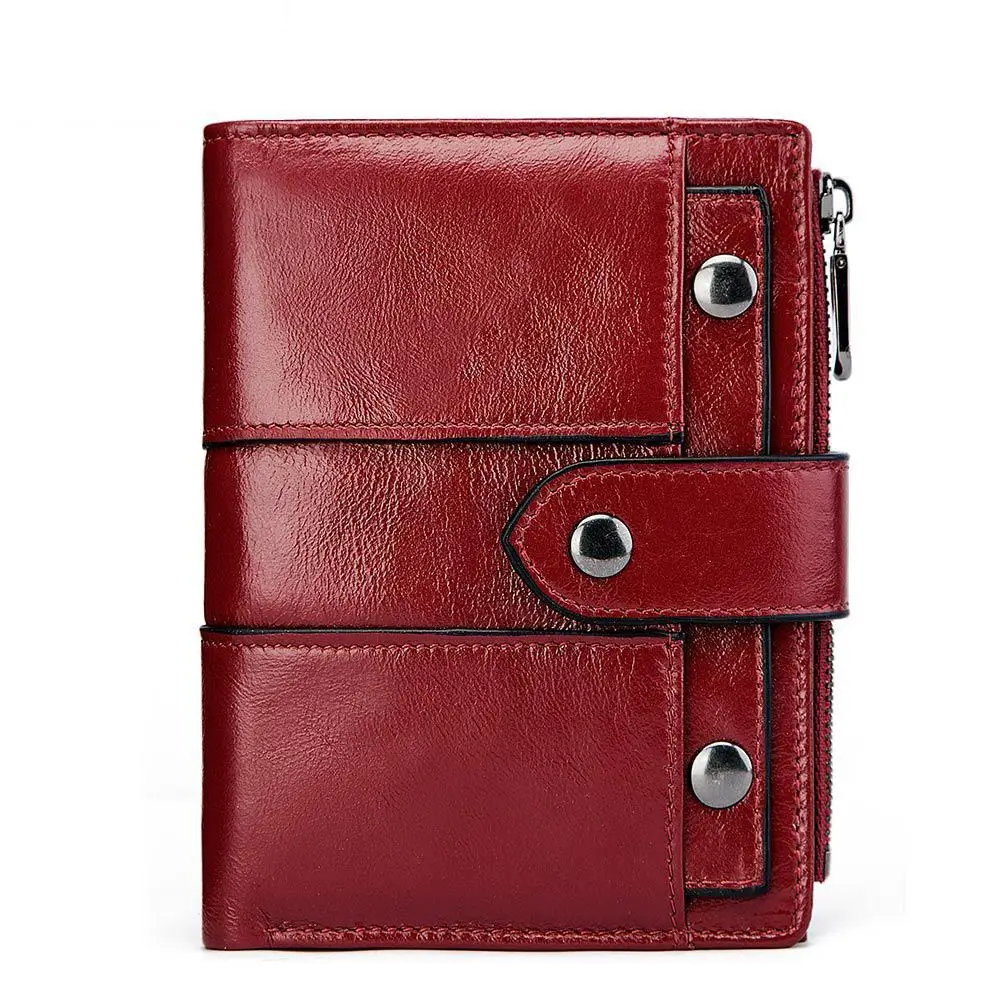 High Quality Women Short Wallets Cowhide Leather Ladies Small Purse Zipper Coin Pocket Card Holder Female Wallet Red|Кошельки| |