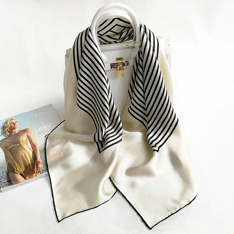 Шелковый Атласный квадратный шарф для женщин, роскошное пальто, платок, шарфы, хиджаб, шарф, модный узор в полоску, 90*90 см