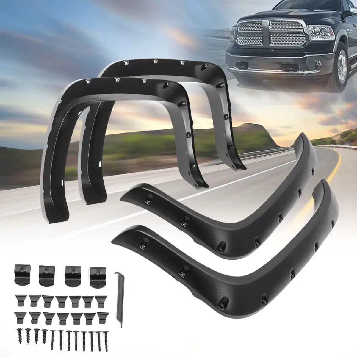 

Newest Car Front +Rear wheel For Fender Flares For Dodge Ram 1994-2002 1500 2500 3500 For Pocket Rivet Wheel Arch