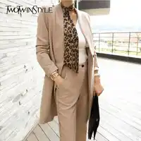 TWOTWINSTYLE OL Mode Tweedelige Set Voor Vrouwen V Hals Lange Mouw Blazer Jas Met Riem Hoge Taille Broek 2019 lente Elegante