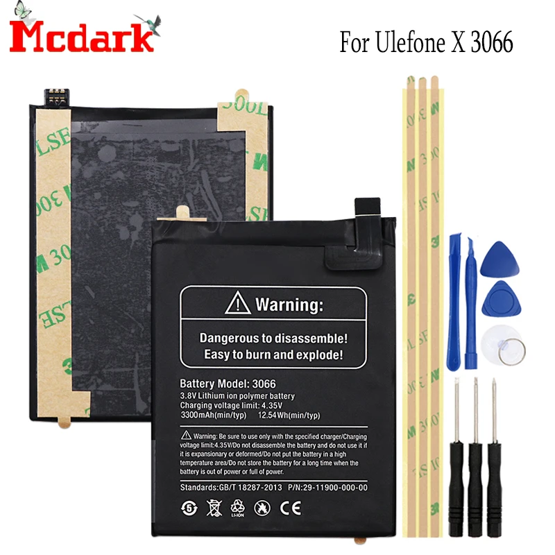 

For Ulefone X 3066 Battery Replacement High Quality Large Capacity 3300mAh Back Up Bateria For Ulefone 3066 Smart Phone +Tools