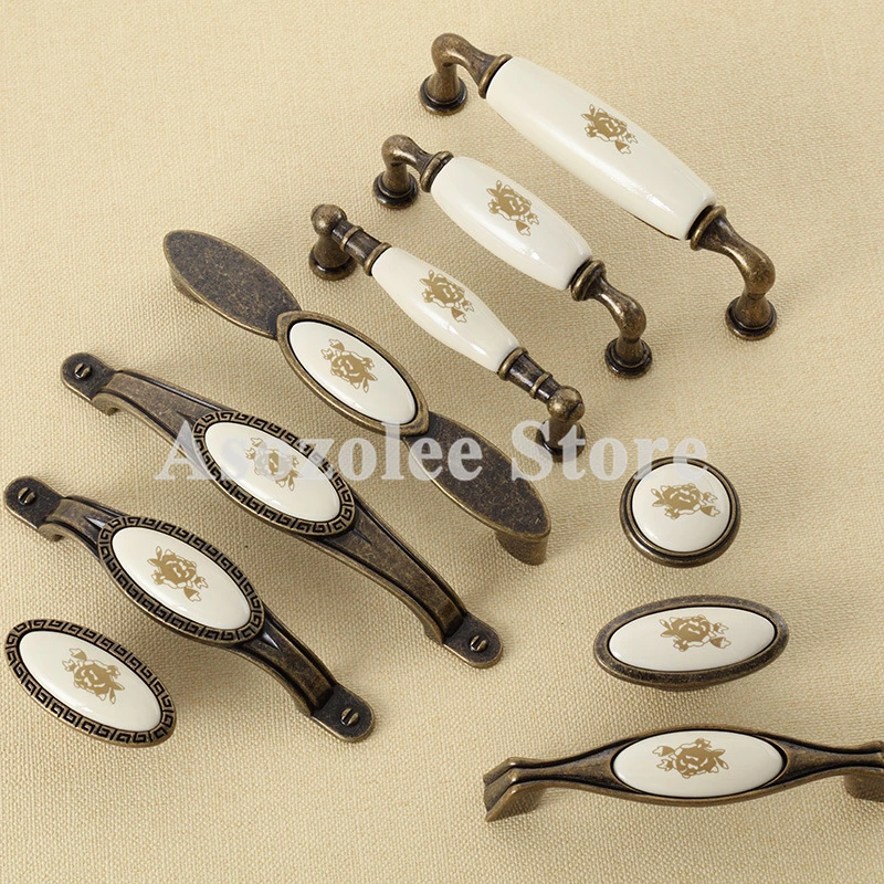 Antique Furniture Door Handles and Knobs Retro Kitchen Cupboard Cabinet Knobs Drawer Pulls Zinc Alloy