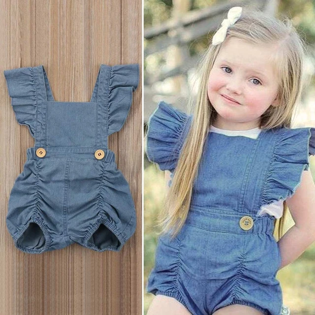 Denim Jeans Baby Girl Romper Sleeveless Ruffle Newborn Clothes Summer