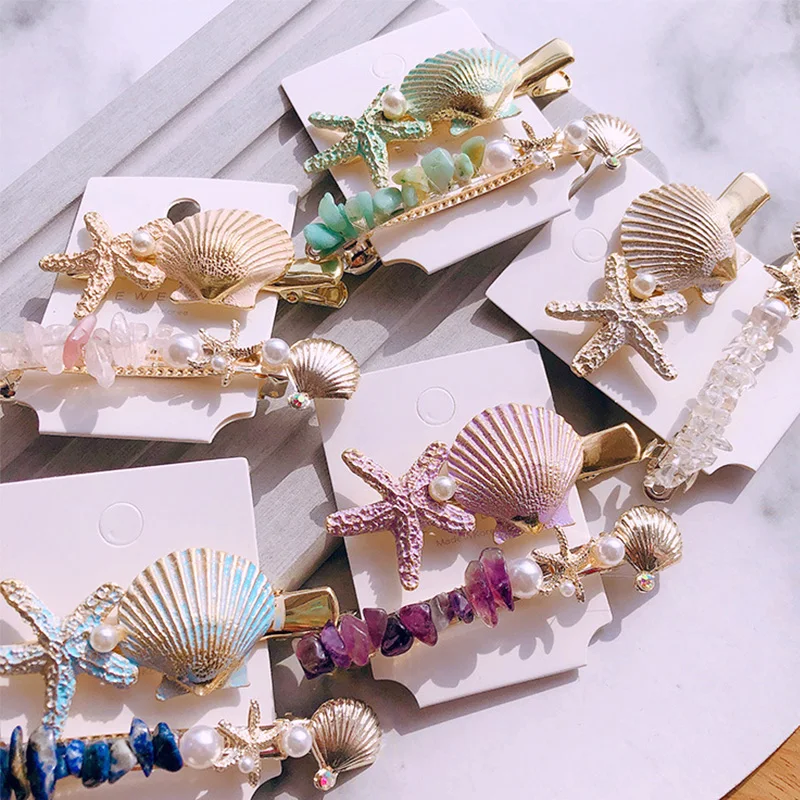 

Fashion Girl Starfish Women Trendy Hairpin Hair Accessories Barrettes Hair Grip Shell Wedding Hair Clip Imitation Pearl 2019 New