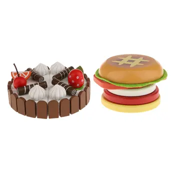

Magnetic Wooden Cake Hamburger Food Cooking Role Playing Game Pretend Play Educational Toys Birthday Gift for Children Kids