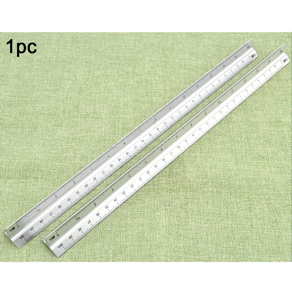 

30cm Scale Ruler Technical Triangle Engineer Ruler Aluminum Alloy Silver Accurate Architect Clear Scale #0114