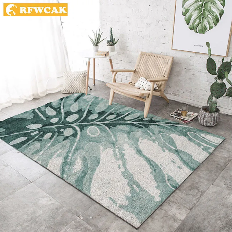

RFWCAK Green Leaf Anti-slip Carpet Hallway Doormat Pad Living Room Kids Tapete Kilim Mat Children Bedroom Rug Decoration Home