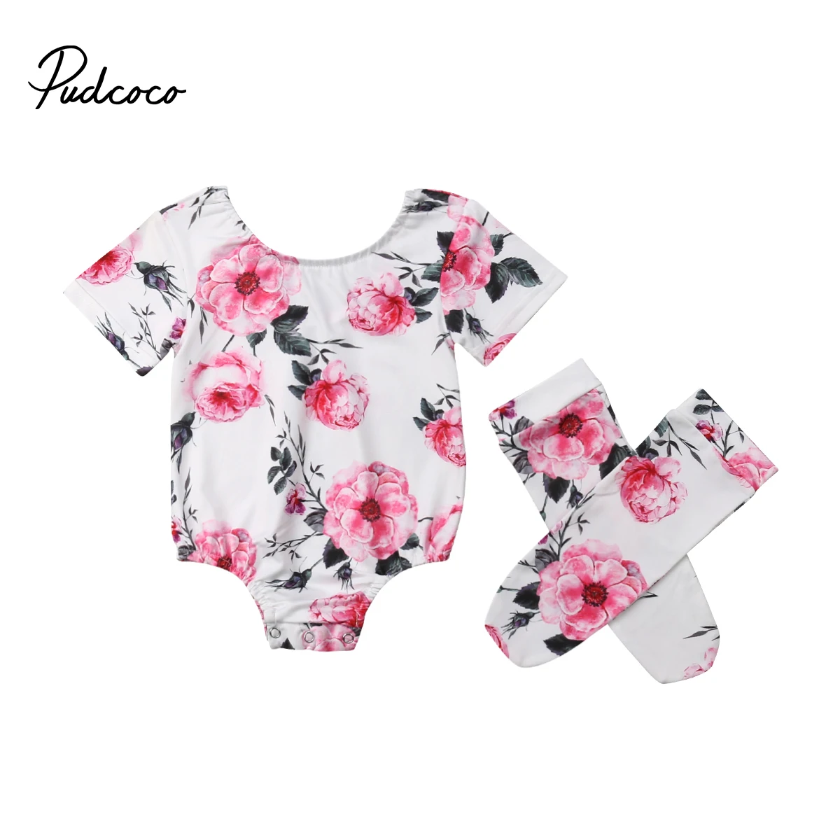

2019 pudcoco Brand High Quality Newborn Infant Baby Girl Floral Romper Jumpsuit Pink Flower Rompers Socks Clothes Outfit Set