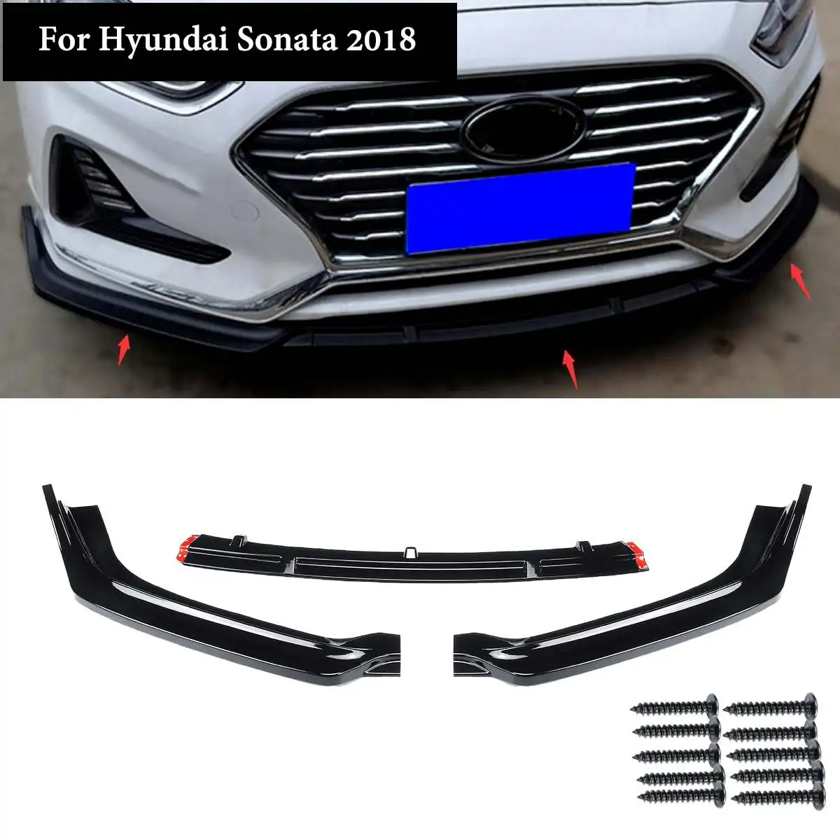3 unids/set parachoques delantero del coche borde de la cubierta del labio para Hyundai Sonata híbrido 2018 piezas exteriores Auto brillo negro ABS frontal parachoques