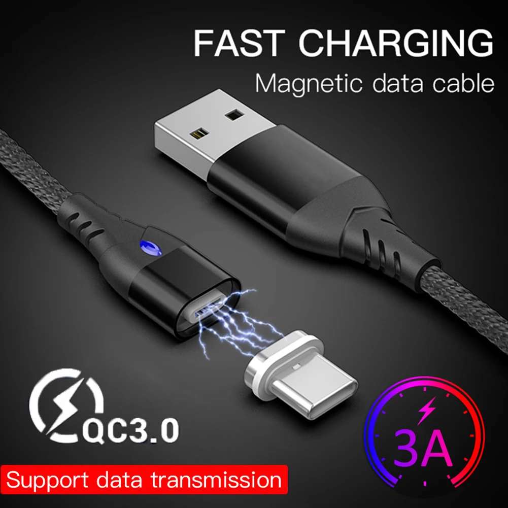 

Jetjoy 1M 2M Braided LED Magnetic USB Type-C Fast 3A Fast Charging Cable Date Sync Charger For Samsung Huawei LG Google HTC