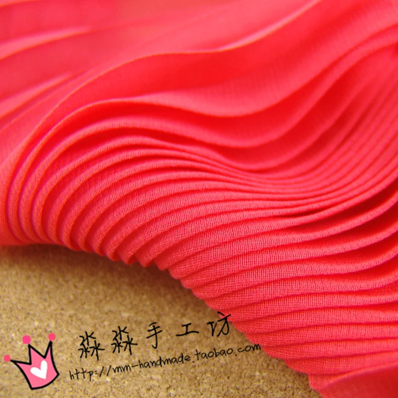 

2019 Patchwork Tecidos Wind Cloth Watermelon Red Organ Pleated Full-skirted Dress Chiffon Unlined Upper Garment Textile Fabrics