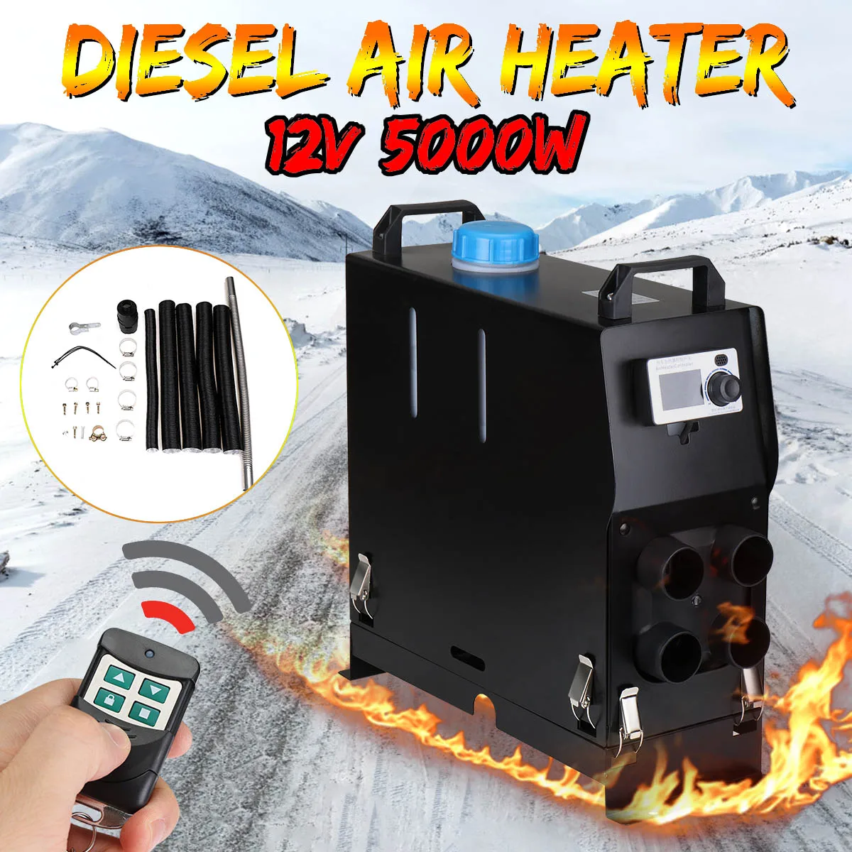 

Car Heater 5KW 12V 4 Holes Air Diesels Heater Parking Heater With Remote Control LCD Monitor for RV Motorhome Trailer Trucks