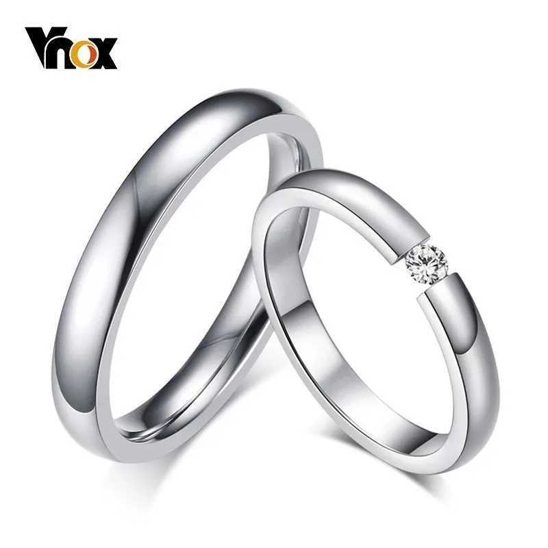 

Vnox 3mm Thin Stainless Steel Wedding Rings for Women Men Never Fade Engagement Bands CZ Stone Solitaire Ring