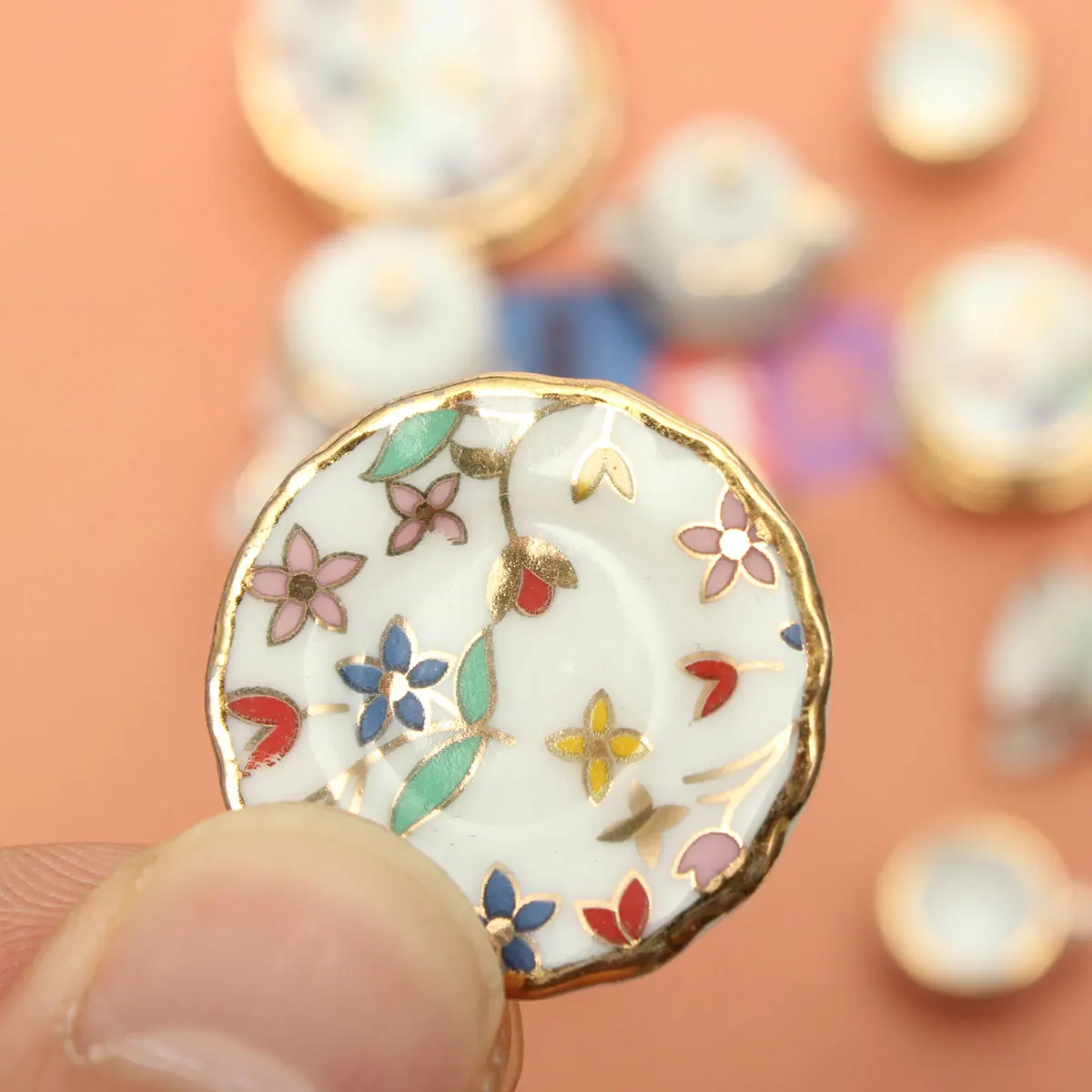 

15Pcs Dollhouse Miniature Tableware Porcelain Ceramic Coffee Tea Set Floral Dollhouse Furniture Accessories Colorful Floral