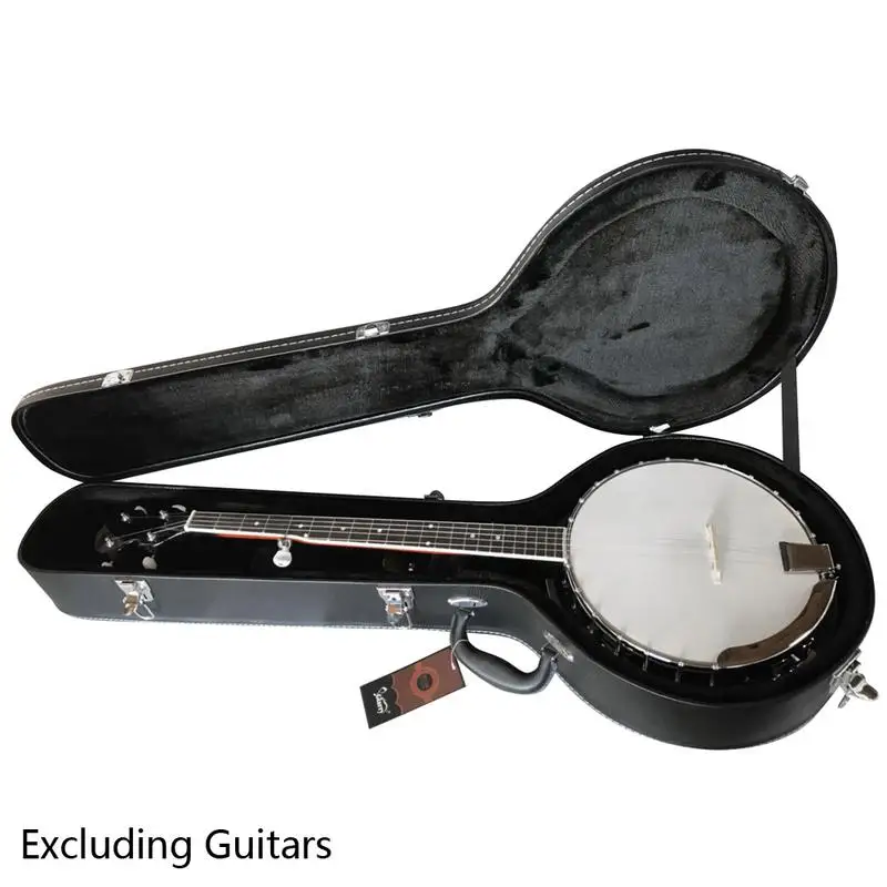 

Glarry 5 Strings Microgroove Pattern Leather Black Wood Banjos Case Strings Instrument Bag with Handle