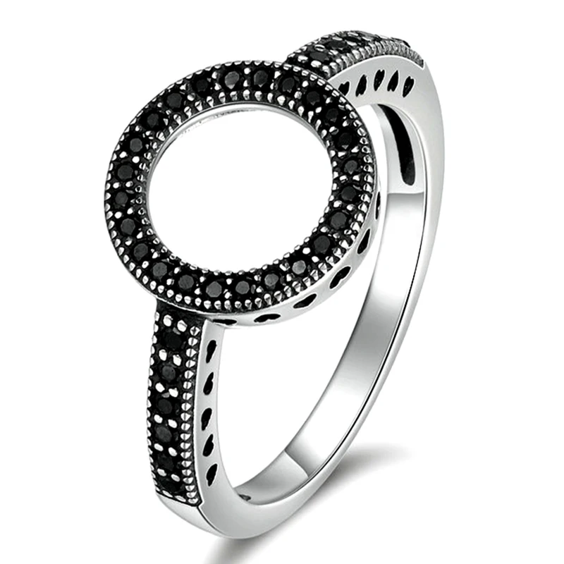 

Hot Sale Silver Forever Clear Black CZ Lucky Circle Round Finger Brand Rings For Women Wedding Jewelry Gift