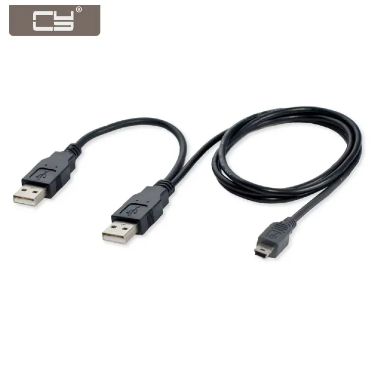 

CYDZ USB2.0 2 Male to Mini 5 Pin Y Cable Data and Power Cable for Hard Disk Drive CAS