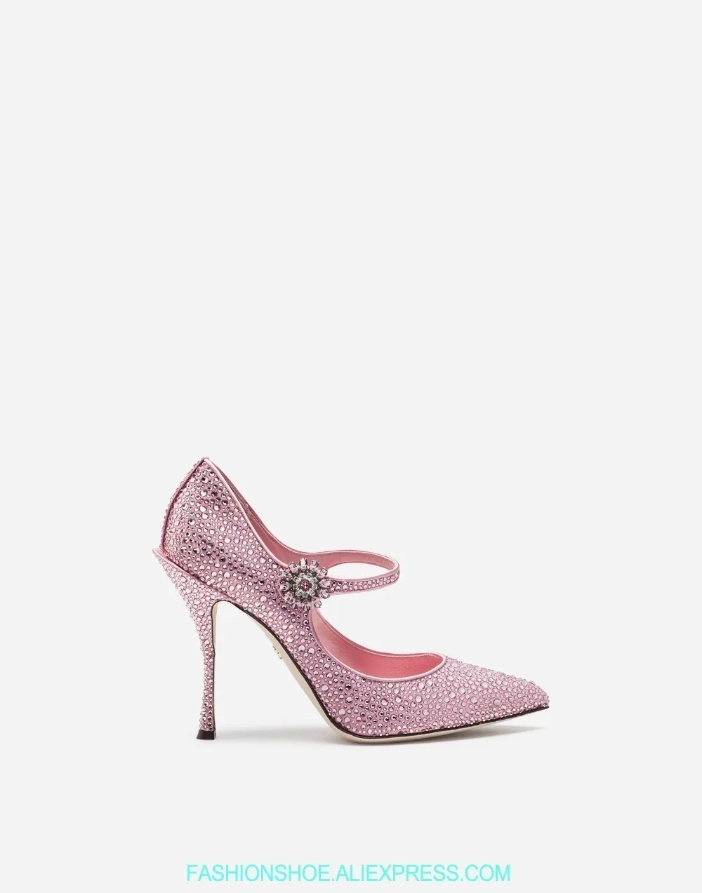 

pink crystal high heel woman wedding shoes pointed toe flower buckle female high heeled Princess Wedding Shoes