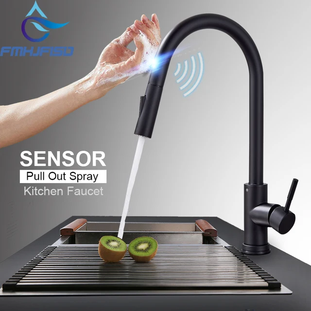 Best Offers Stainless Steel Sensor Kitchen Faucets Black Touch Inductive Sensitive Faucet Mixer Tap Single Handle Dual Outlet Water Modes