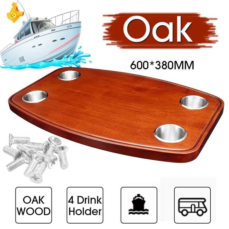 

Caravan Motorhome Marine Boat Oak Table Yacht Square Table With 4 SS Drink Holders 600*380mm 23.6*15 Inch
