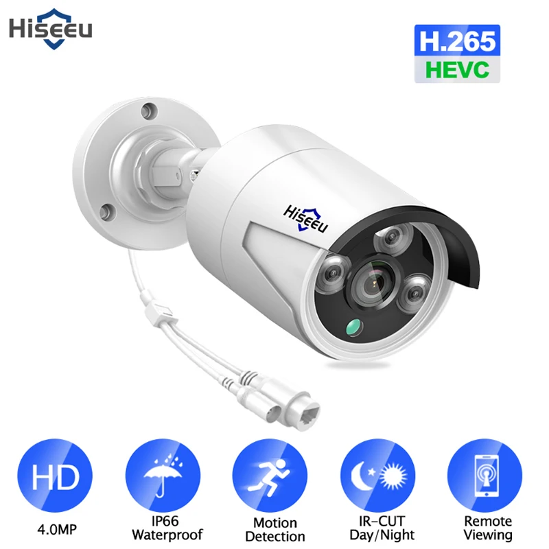 Hiseeu H.265 4.0MP ip-камера безопасности POE уличная водонепроницаемая IP66 CCTV камера P2P видеонаблюдения Домашняя безопасность ONVIF 48 в PoE