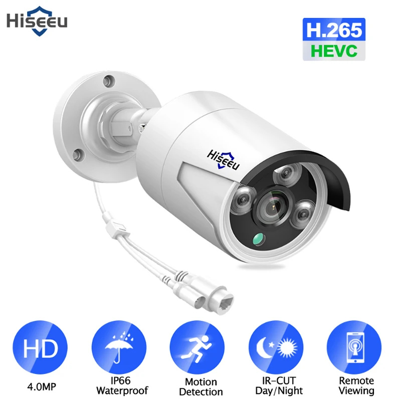 Hiseeu H.265 4.0MP IP камера безопасности POE наружная водонепроницаемая IP66 CCTV P2P