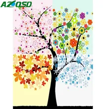 AZQSD, масляная краска, четыре сезона, краска по номерам, ручная краска, холст, картина, украшение дома, сделай сам, современный цветок, дерево, настенное искусство