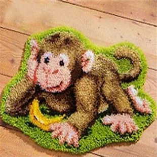 

DIY Unfinished Crocheting Yarn Mat Latch Hook Rug Kit Floor Mat Banana Monkey Picture Carpet Set