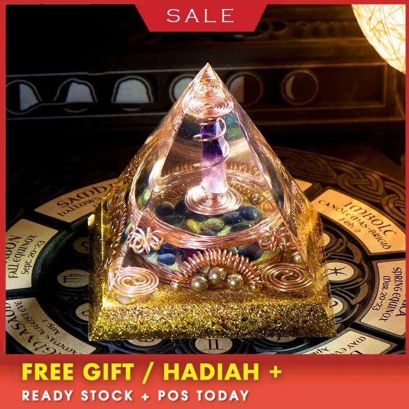 

AURA REIKI Orgonite Divination Pyramid Natural Crystal Magnetic Field Converter Exorcise Evil Spirits Pyramid Resin Crafts C0054