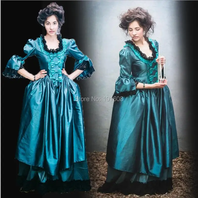 

Tailored!Retro Blue Court Rococo Colonial Duchess Princess Civil war 18th Rococo Marie Antoinette DRESS Victorian dresses HL-400