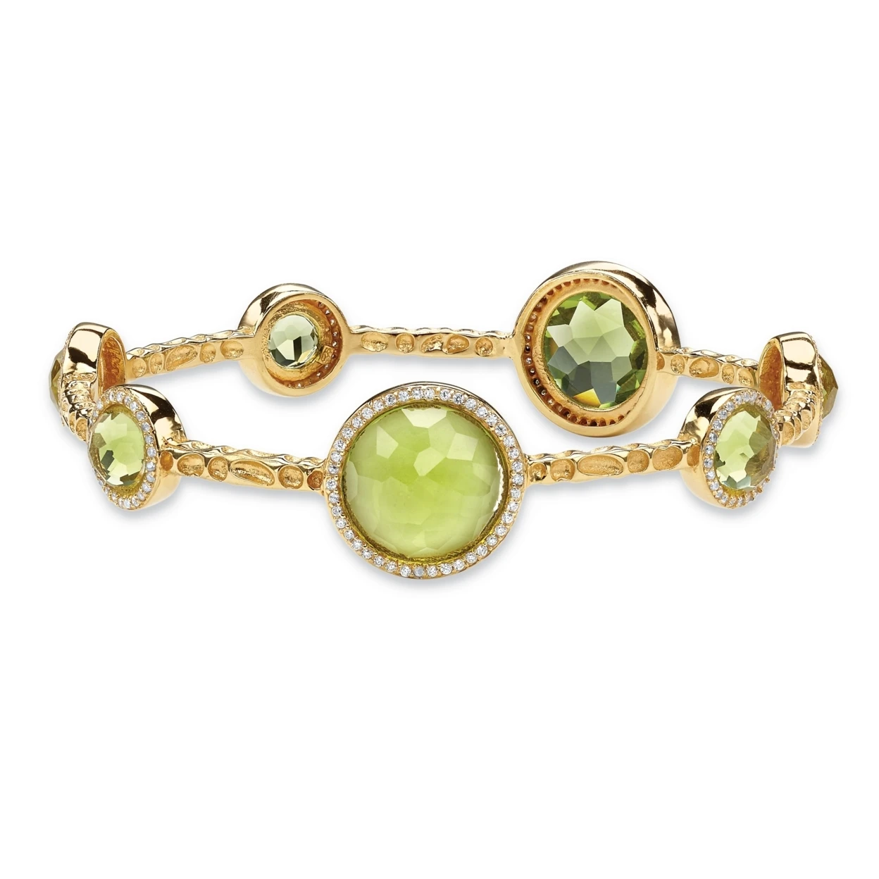 1 Tcw Bezel-set Simulated Peridot And Cz 14k Gold-colored Halo Bangle Bracelet 9 1/4&quot | Украшения и аксессуары