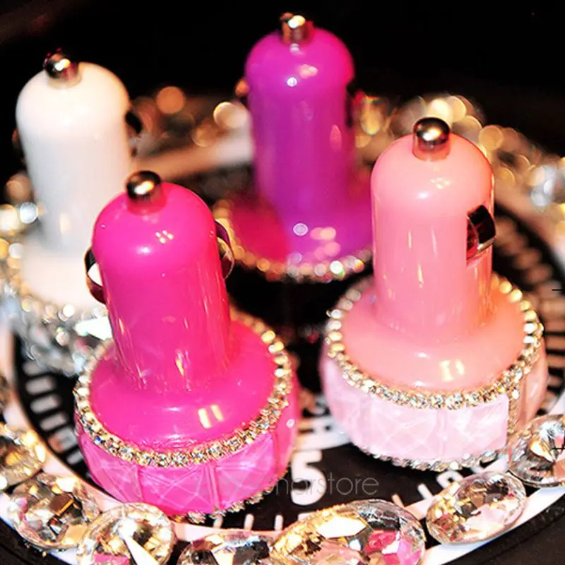 

Rhinestone Double USB Slots Car Charger pink Drop Ship #0115