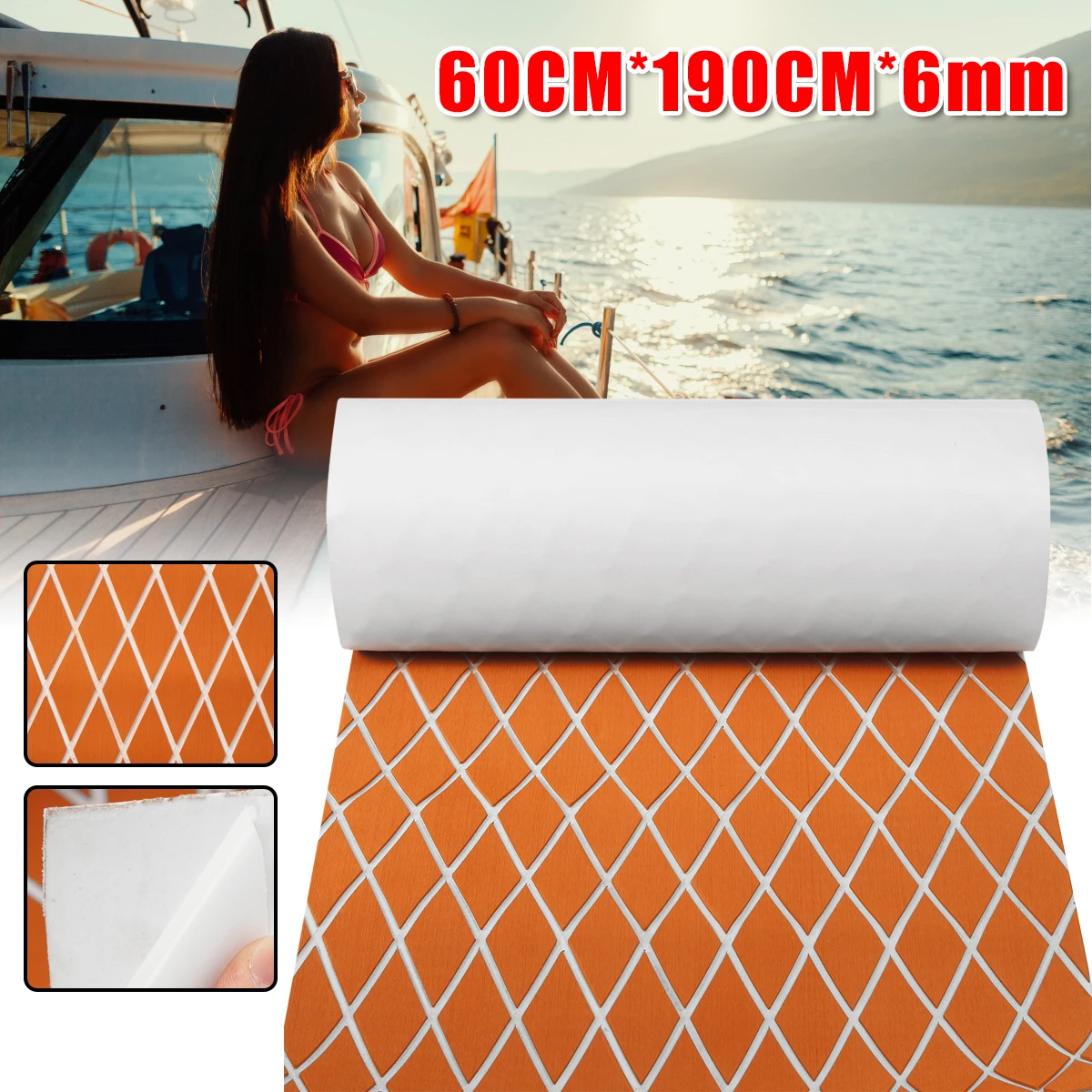 

60CMx190CMx6mm Teak Flooring Marine EVA Foam Teak Sheet Teak Boat Decking Mat Synthetic Pad for Car Boat Yacht Orange and White