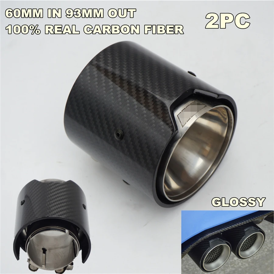 

2 Pieces X 60MM IN 93MM OUT Glossy Carbon Fiber Exhaust tip for BMW M Performance exhaust pipe