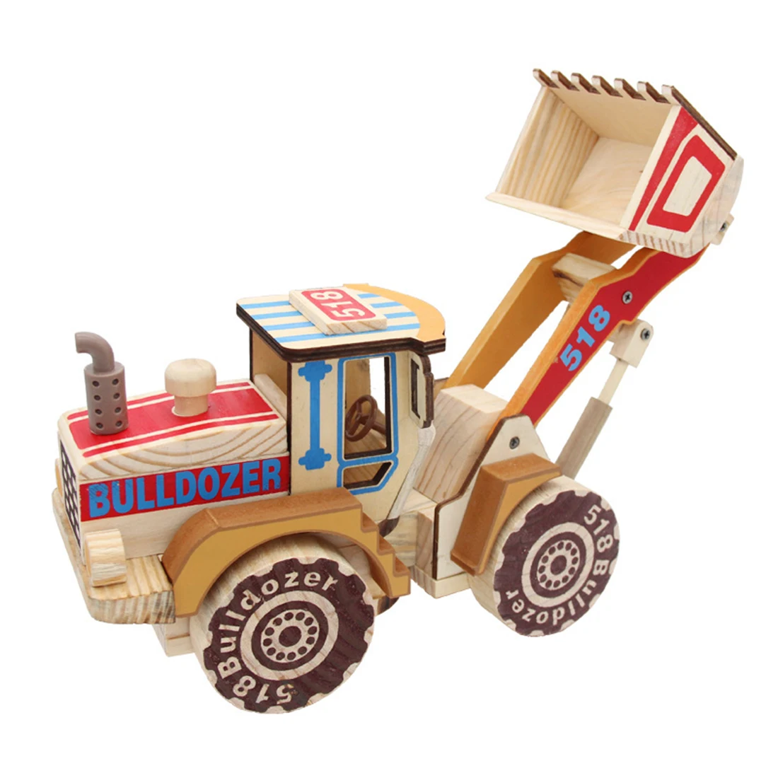 

1pcs Wooden Colorful Bulldozer Pushdozer Engineering Vehicle Model Children Artware Ornaments Decoration Toy For Home Office