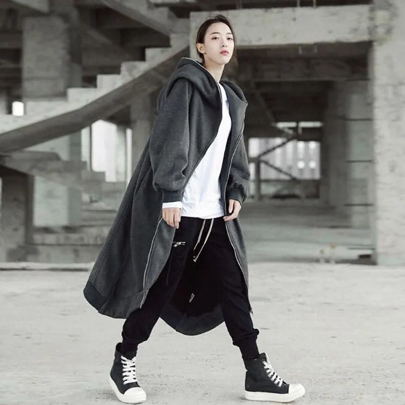 Women Asymmetrical Solid Outerwear Spring Autumn Hooded Long Sleeve Long Sweatshirt Casual Pockets Loose Coat Women Asymmetrical Solid Outerwear Spring Autumn Hooded Long Sleeve Long Sweatshirt Casual Pockets Loose Coat
