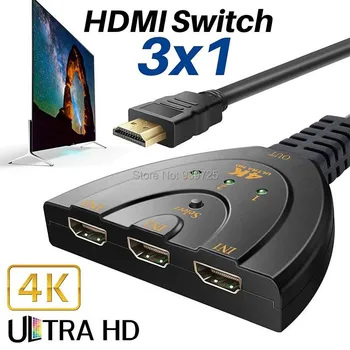 

Mini 3 Port HDMI Splitter Adapter Cable HDMI Switch 4K*2K 1080P Switcher 3 in 1 out Port Hub for HDTV for PS3 PS4