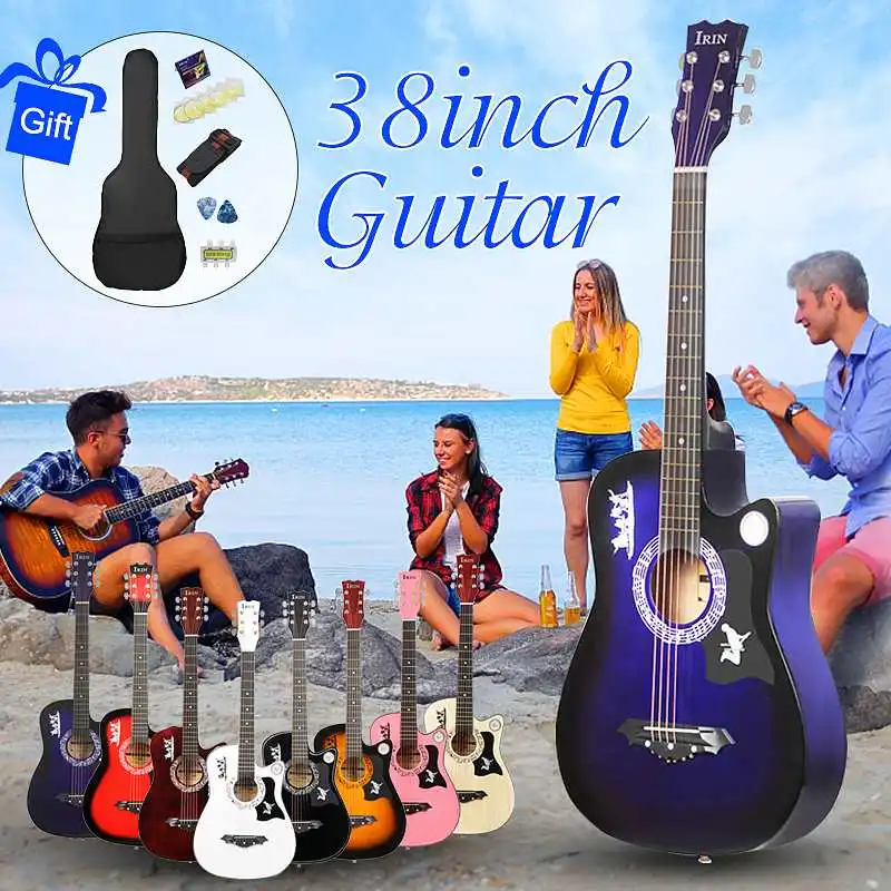 

38 Inch Beginners Acoustic Guitar with Guitar Case Stra Tuner Pick Steel Strings Guitar Musical Instruments
