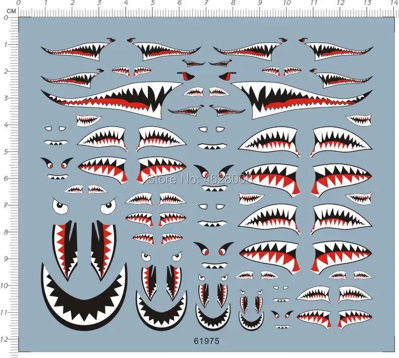 pics Shark Mouth Plane Decal 1 144 1 72 1 48 1 32 scale ussaf