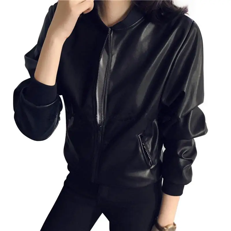 Leather Short Jacket Street Retro Stand Collar Cool Black Jacket Cardigan For Ladies Spring Autumn Winter Europe American Style