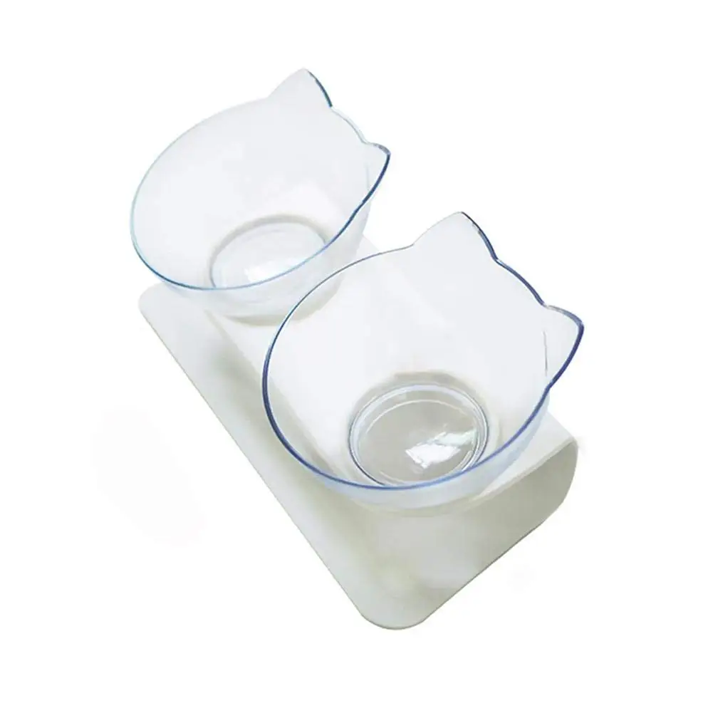 Pet Cats Transparent Bowl With Holder Anti Slip Cat Food Dish Pet