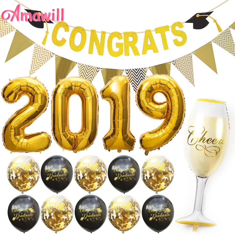 Amawil Gold 2019 декорация для выпускного вечера бутылка фольга воздушные шары баннер с