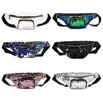 

New Chest bag PU Leather Women Reversible Mermaid Sequin Waist Fanny Pack Belt Bum Bag Pouch Hip Purse