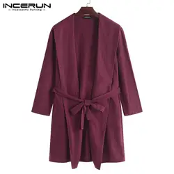 INCERUN 2019 Для мужчин пижамы халат с длинным рукавом хлопковые свободные Однотонная повседневная обувь мужской банный халат пижамы кимоно в