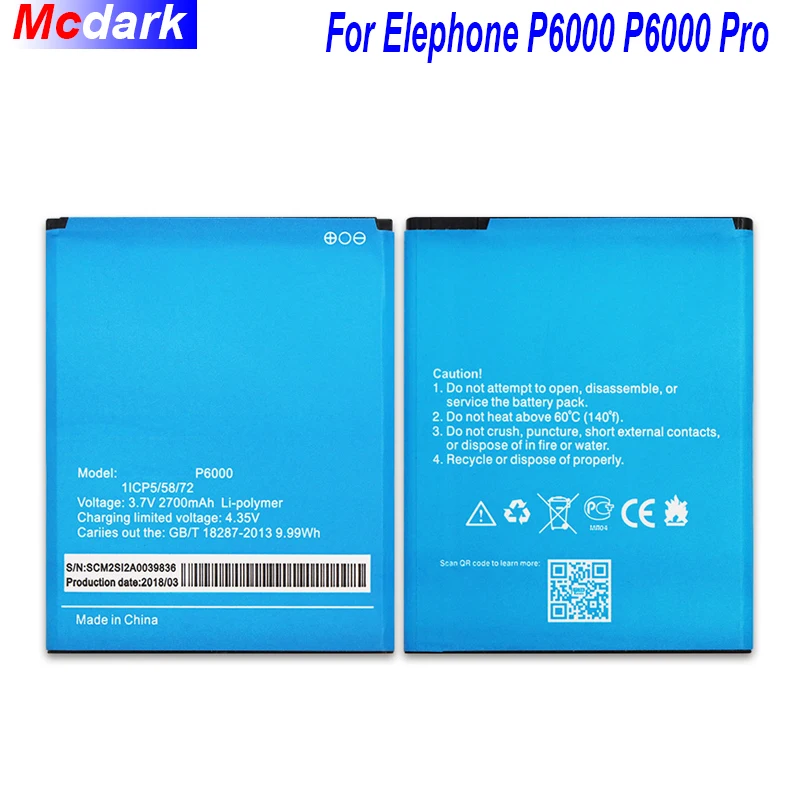 

For Elephone P6000 Battery for Elephone P6000 Pro Bateria Batterij Accumulator 2700mAh