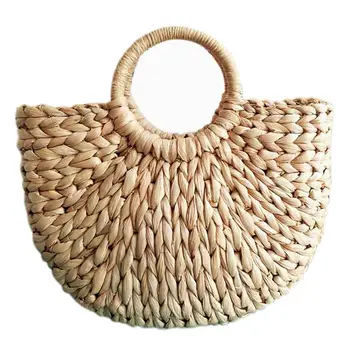 

Women Bag Korean Foreign of Corn Skin The Semicircle Art Beach Bag Travel Pictures Props Straw Bag Moon Bag New