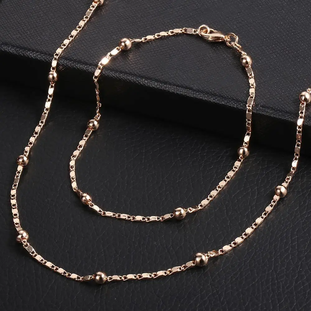 Thin 585 Rose Gold Jewelry Set for Women Marina Bead Link Chain Bracelet Necklace Set Woman Party Wedding Jewelry Gifts CS09 - Image 4