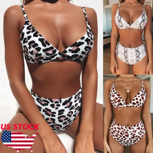 

New Stylish Womens High Waist Bikini Set Push Up Leopard Sexy 3 Stylish Swimsuit Bathing Suit Swimwear Beach Wear